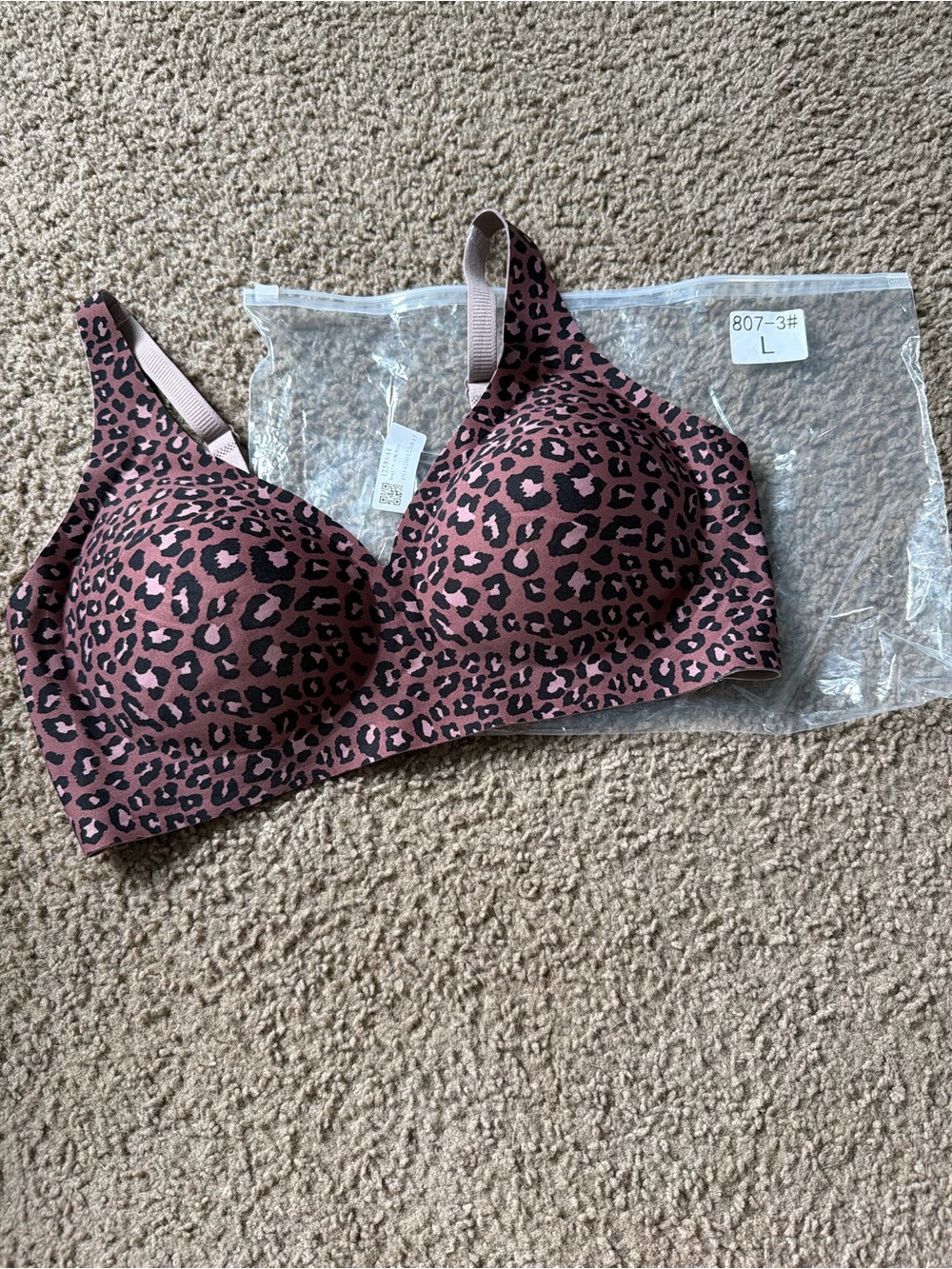 Leopard Print Wireless Jelly Bra - Mauve Pink